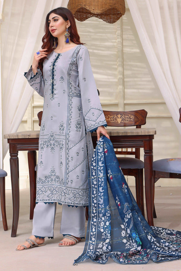 3 PIECE - EMBROIDERED VISCOSE SUIT 066K - Dressline Fabric