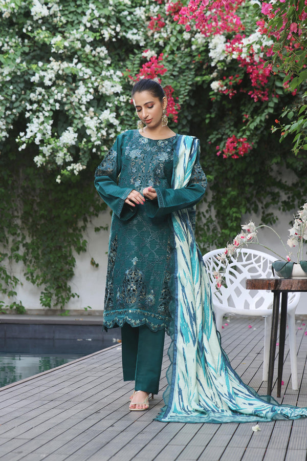 Semi Stitched 3 Pcs Luxury Embroidered  Khaddar Collection