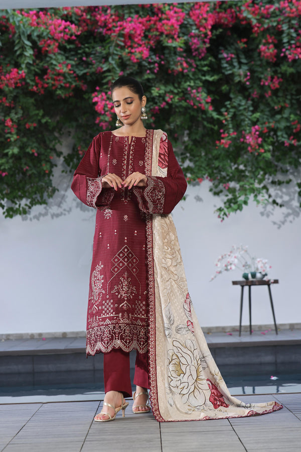 Semi Stitched 3 Pcs Luxury Embroidered  Khaddar Collection