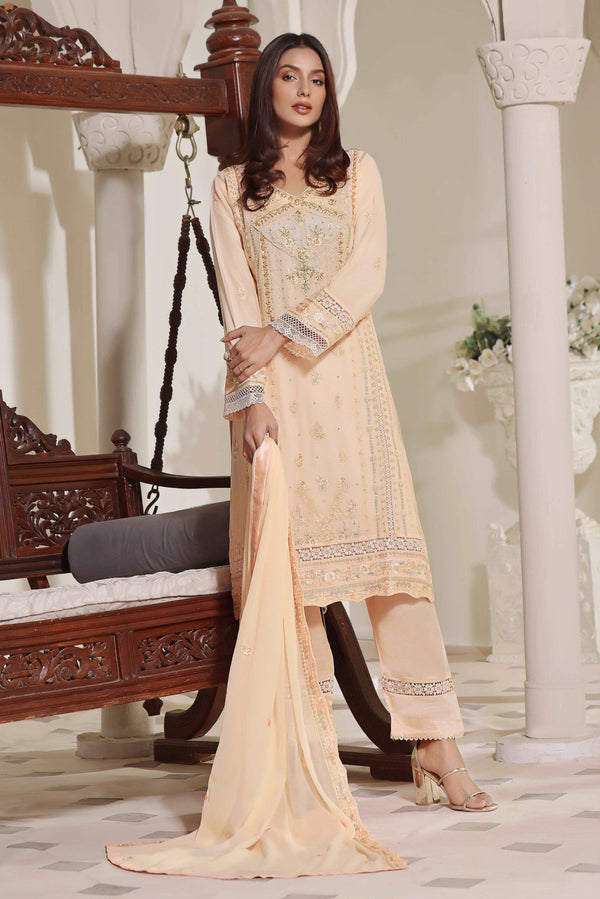 3 PIECE - EMBROIDERED CHIFFON SUIT 980J - Dressline Fabric