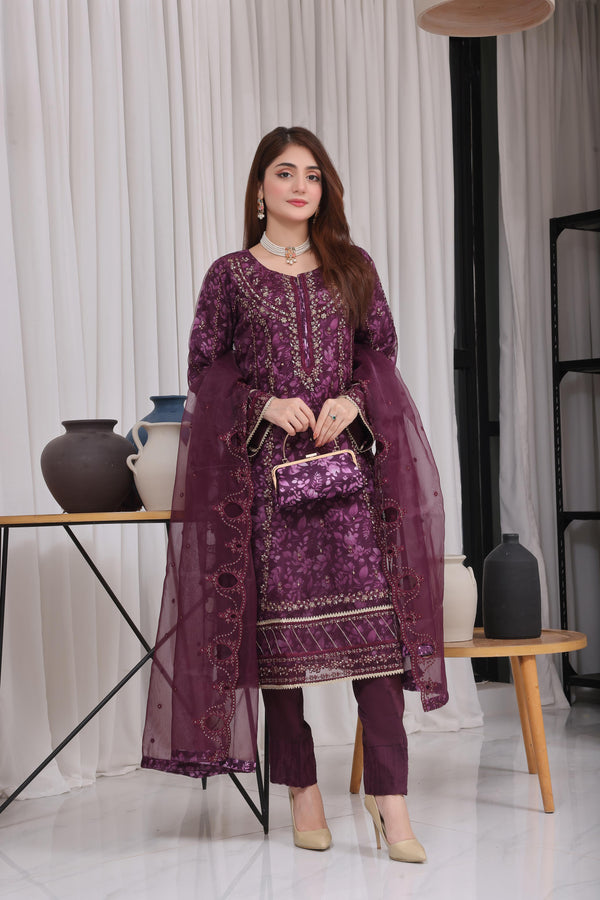 Stitched 3 Piece Embroidered Luxury Organza Print Collection