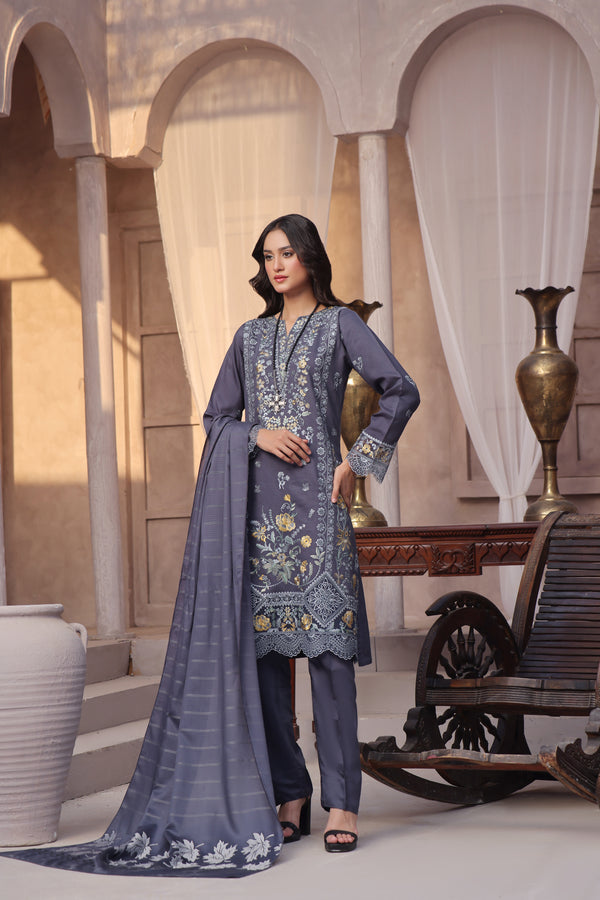 Semi Stitched 3 Pcs Embroidered Viscose Zari Collection