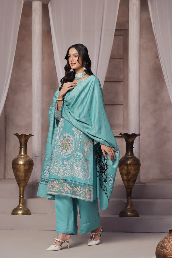 Semi Stitched 3 Pcs Embroidered Viscose Zari Collection