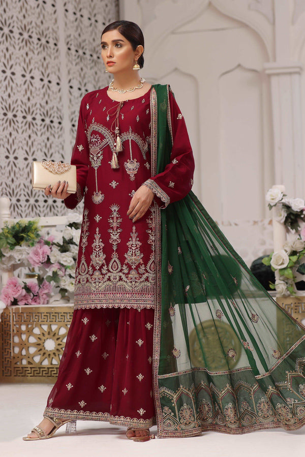 3 PIECE - EMBROIDERED CHIFFON SUIT 964J - Dressline Fabric