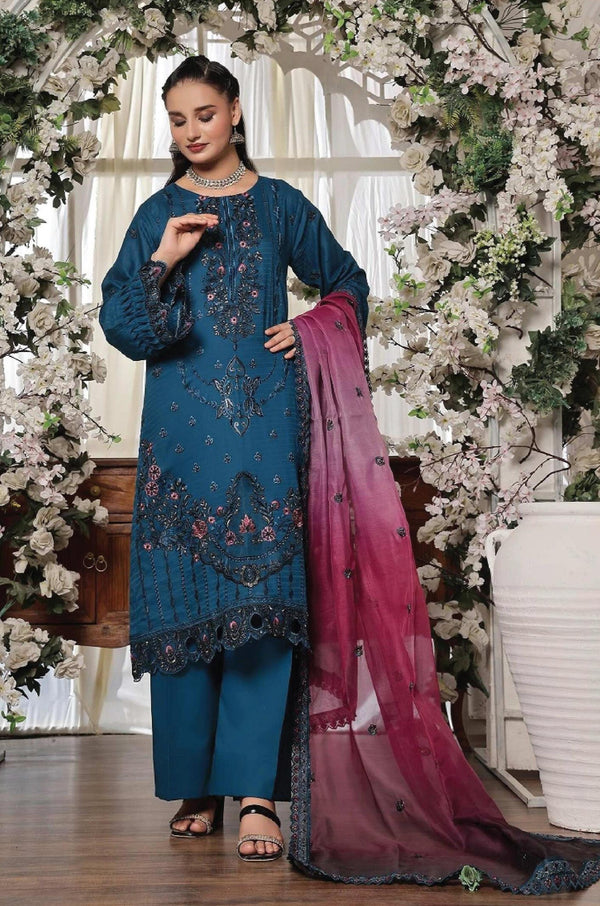 New Semi Stitched 3 Pcs Premium Dyed Lawn Fancy Full Chikan-Kari with Sequence Embroidered Collection