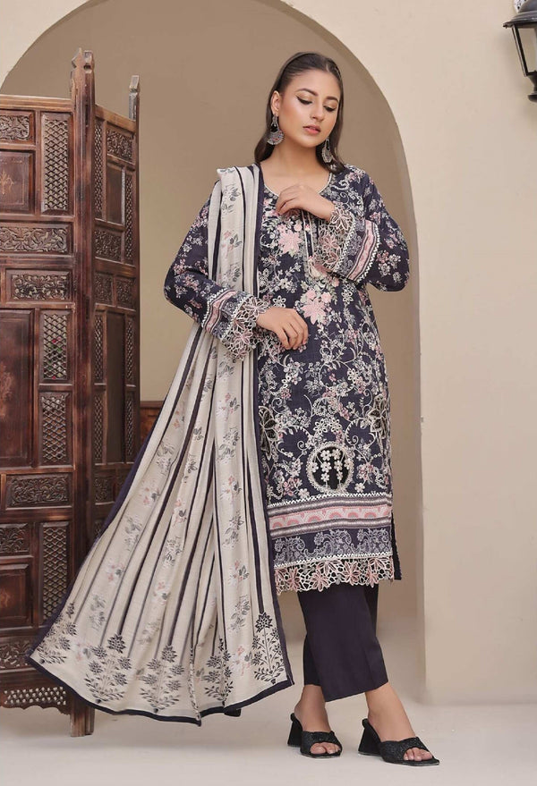 3 Piece Embroidered Digital Printed Chiaknakri & Laserkari Lawn