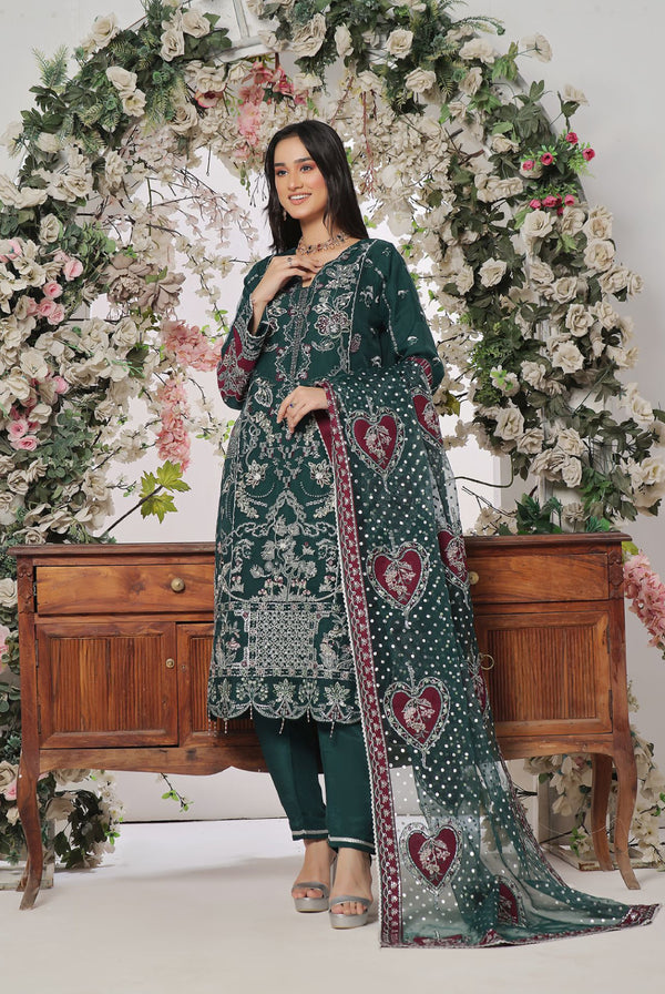 Unstitched 3 PC  Luxury Embroidered Organza Collection