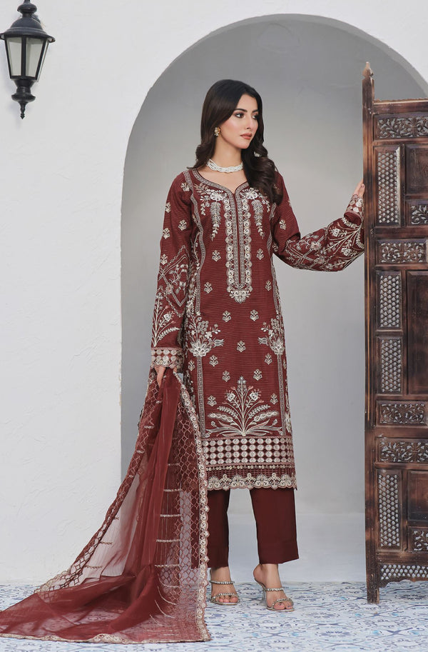 Semi Stitched 3 Pcs Embroidered Viscose Zari Collection