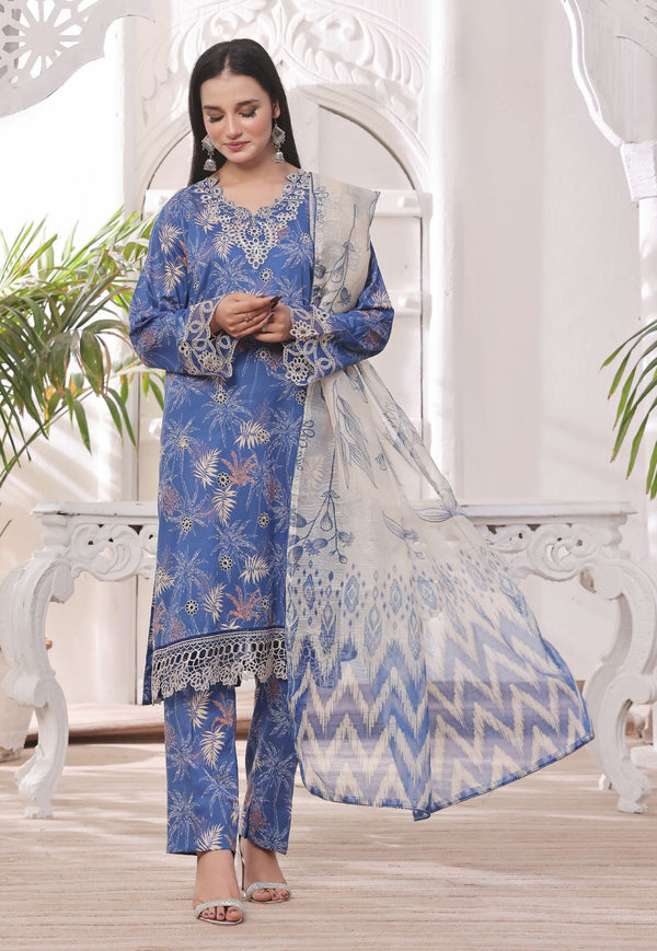 3 PIECE - EMBROIDERED LASERKARI LAWN SUIT