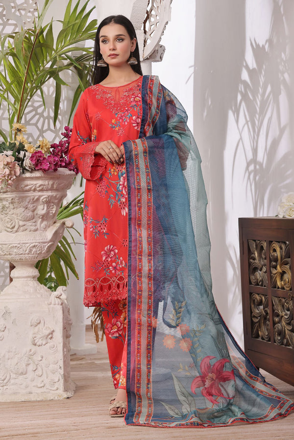 3 PIECE - EMBROIDERED LASERKARI LAWN SUIT