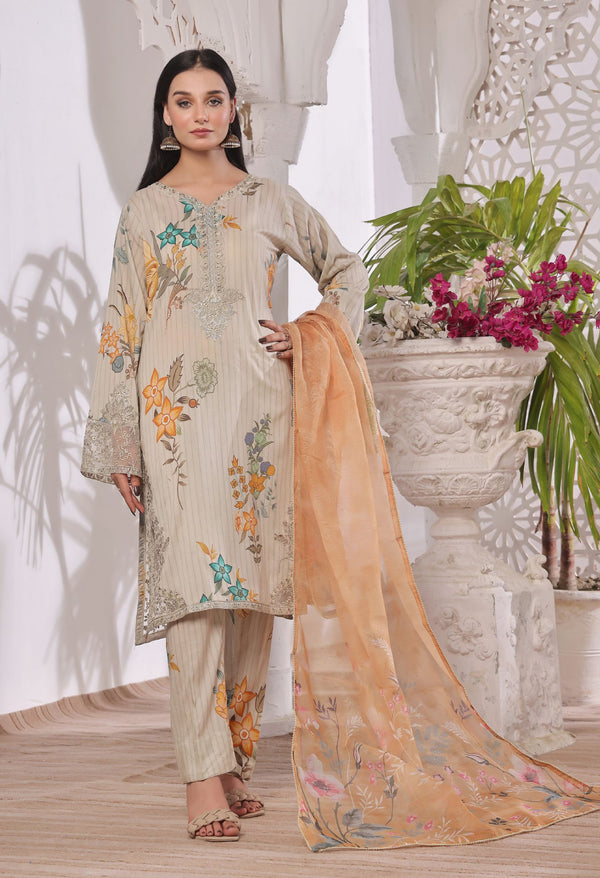 3 PIECE - EMBROIDERED LASERKARI LAWN SUIT