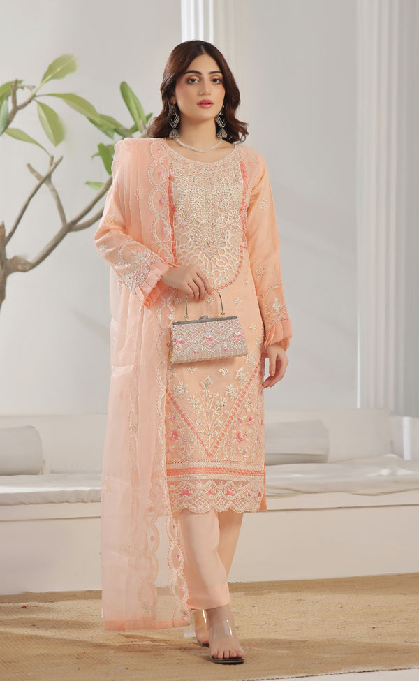 Stitched 3 Piece Embroidered Luxury Organza Collection