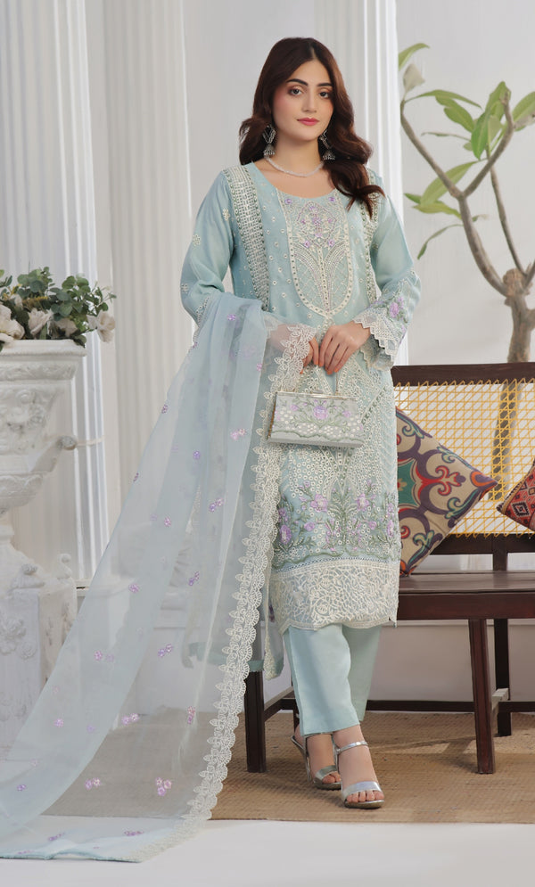 Stitched 3 Piece Embroidered Luxury Organza Collection