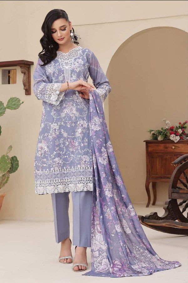 3 Piece Embroidered Digital Printed Chiaknakri & Laserkari Lawn