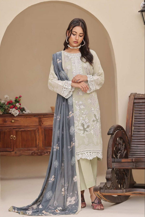 3 Piece Embroidered Digital Printed Chiaknakri & Laserkari Lawn