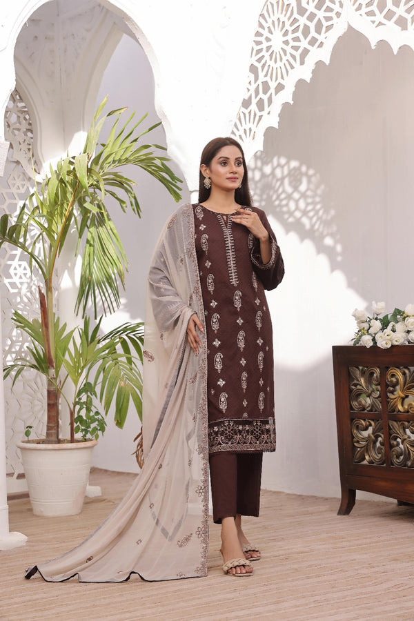 3 Piece Stitched Fancy Embroidered Chikankari Lawn - Fancy Dupatta Collection