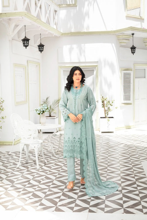 New Un Stitched 3 Pcs Premium Dyed Lawn Fancy Full Chikan-Kari with Sequence Embroidered Collection