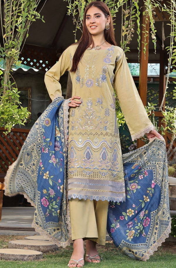 New Semi Stitched 3 Pcs Embroidered Cheickenkari & LaserKari Zari Lawn Collection