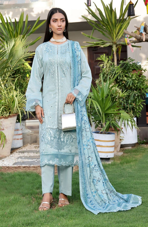 New Semi Stitched 3 Pcs Embroidered Cheickenkari & LaserKari Zari Lawn Collection