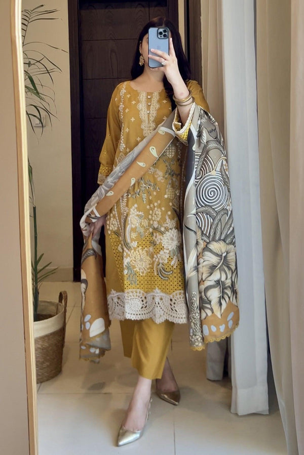 3 PIECE - EMBROIDERED ZARI VISCOSE SUIT 187K - Dressline Fabric