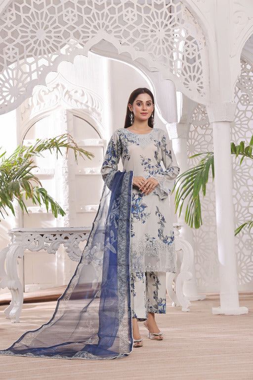 3 PIECE - EMBROIDERED LASERKARI LAWN SUIT