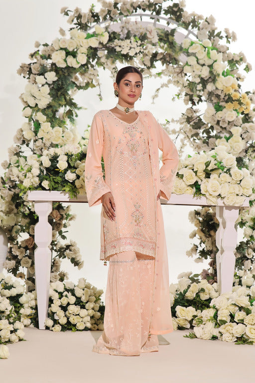 Stitched 3 Piece Embroidered Luxury Chiffon Gharara Collection