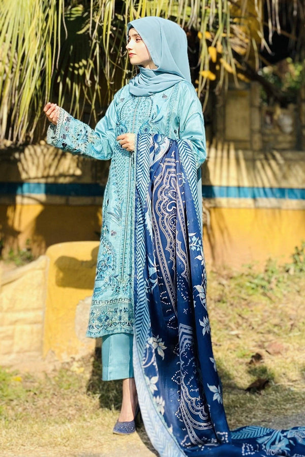 3 PIECE - EMBROIDERED ZARI VISCOSE SUIT 190K - Dressline Fabric